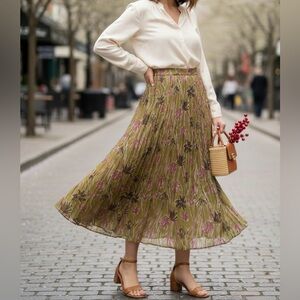 Elegant Floral A-Line Skirt in Green and Purple